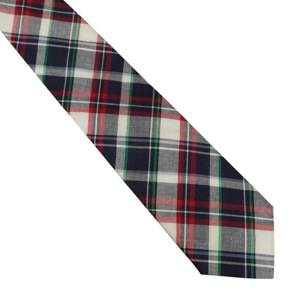 Brooks Brothers 346 Preppy Plaid Red‎ White & Blue Cotton Tie Mens Necktie NWT